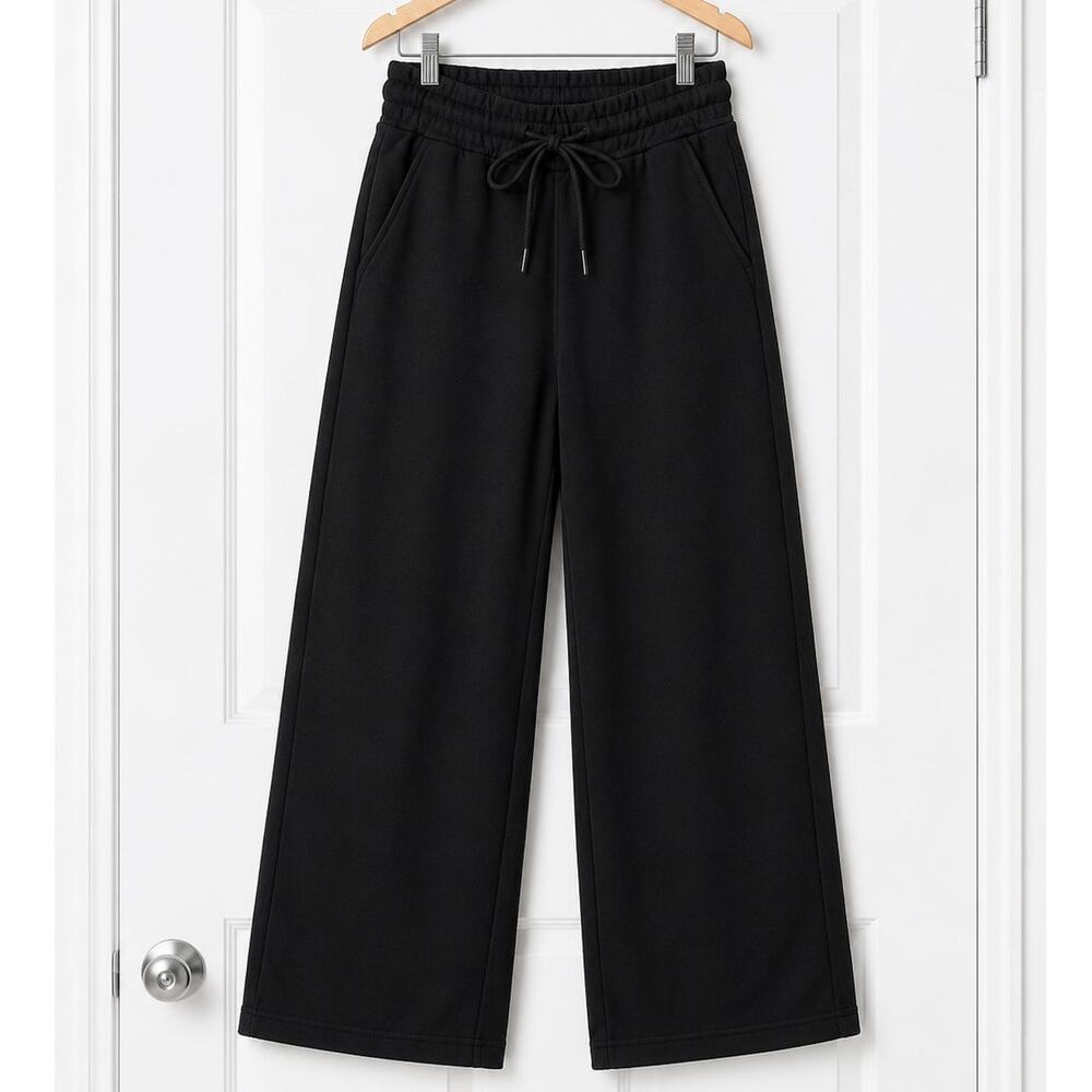 Lululemon Breezily Mid Crop Pants Black Wide Leg Drawstring Lounge Travel Women